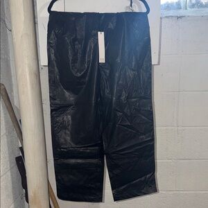 NSR Black Faux Leather Wide-Leg Pants